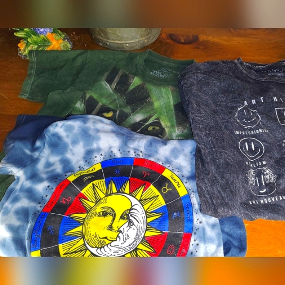 Bundle Of 3 Unique Graphic Tee  Medium/Large Astrology, Animal, Art